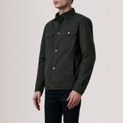 Irwin Olive Waxed Canvas Field Læderjakke til Mænd For Men - Lateral Side Profile View Showing Sleeve Cut &amp; Athletic Taper Fit