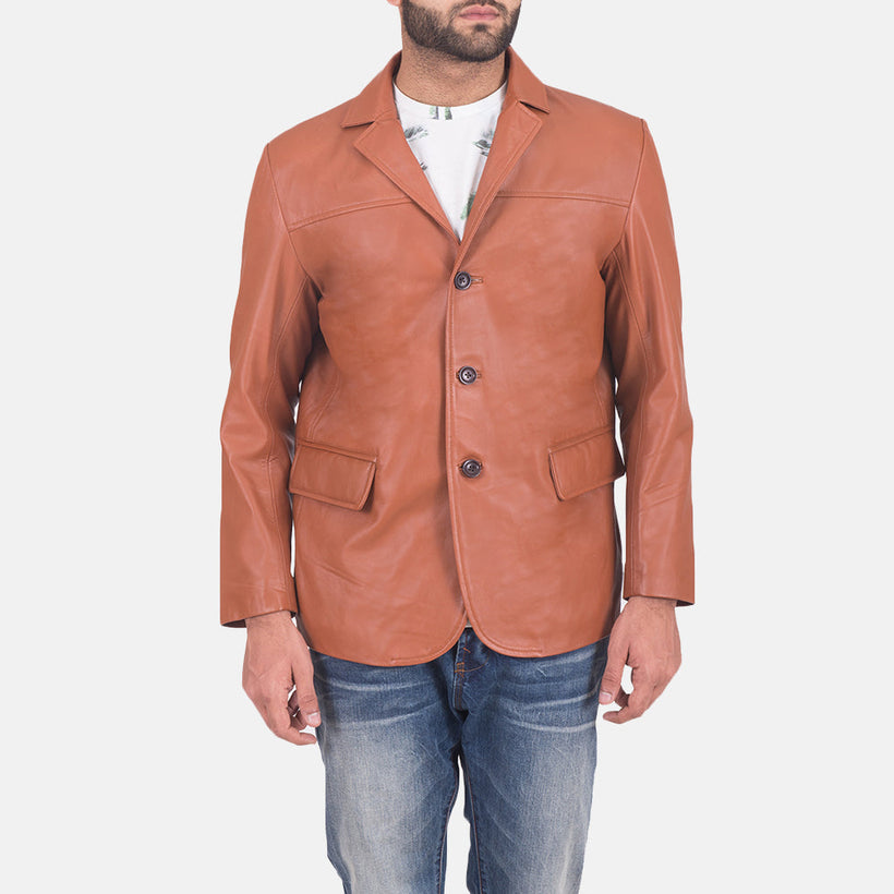 James Lys brun Brun Leather Blazer til Mænd