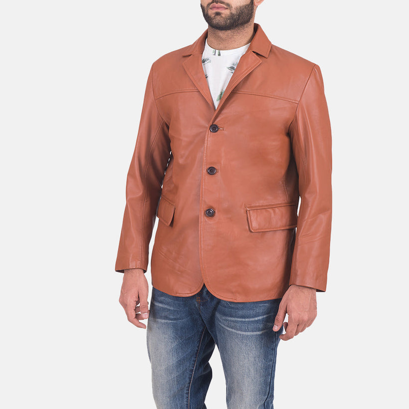 James Lys brun Brun Leather Blazer til Mænd
