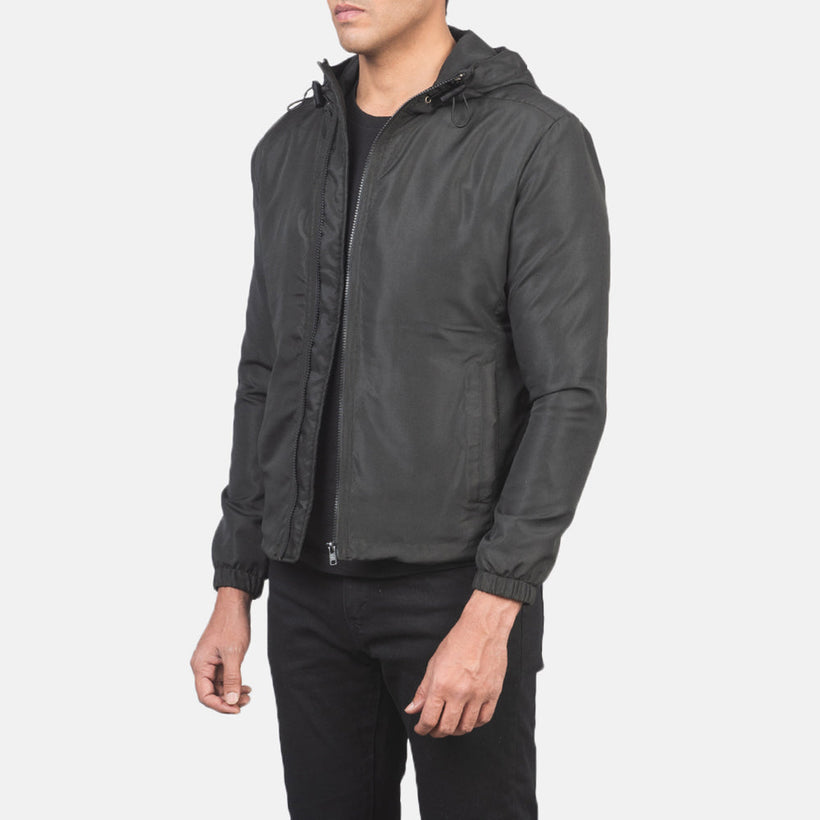 Jimmy Sort Hooded Windbreaker Læderjakke til Mænd