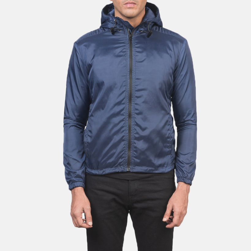 Jimmy Blå Hooded Windbreaker Læderjakke til Mænd
