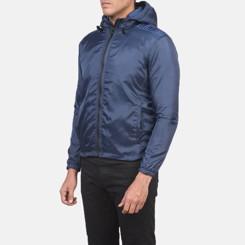 Jimmy Blå Hooded Windbreaker Læderjakke til Mænd