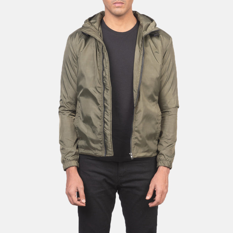 Jimmy Grøn Hooded Windbreaker Læderjakke til Mænd