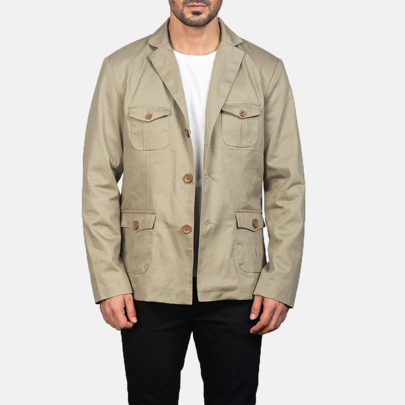 Kajetan Beige Safari Læderjakke til Mænd