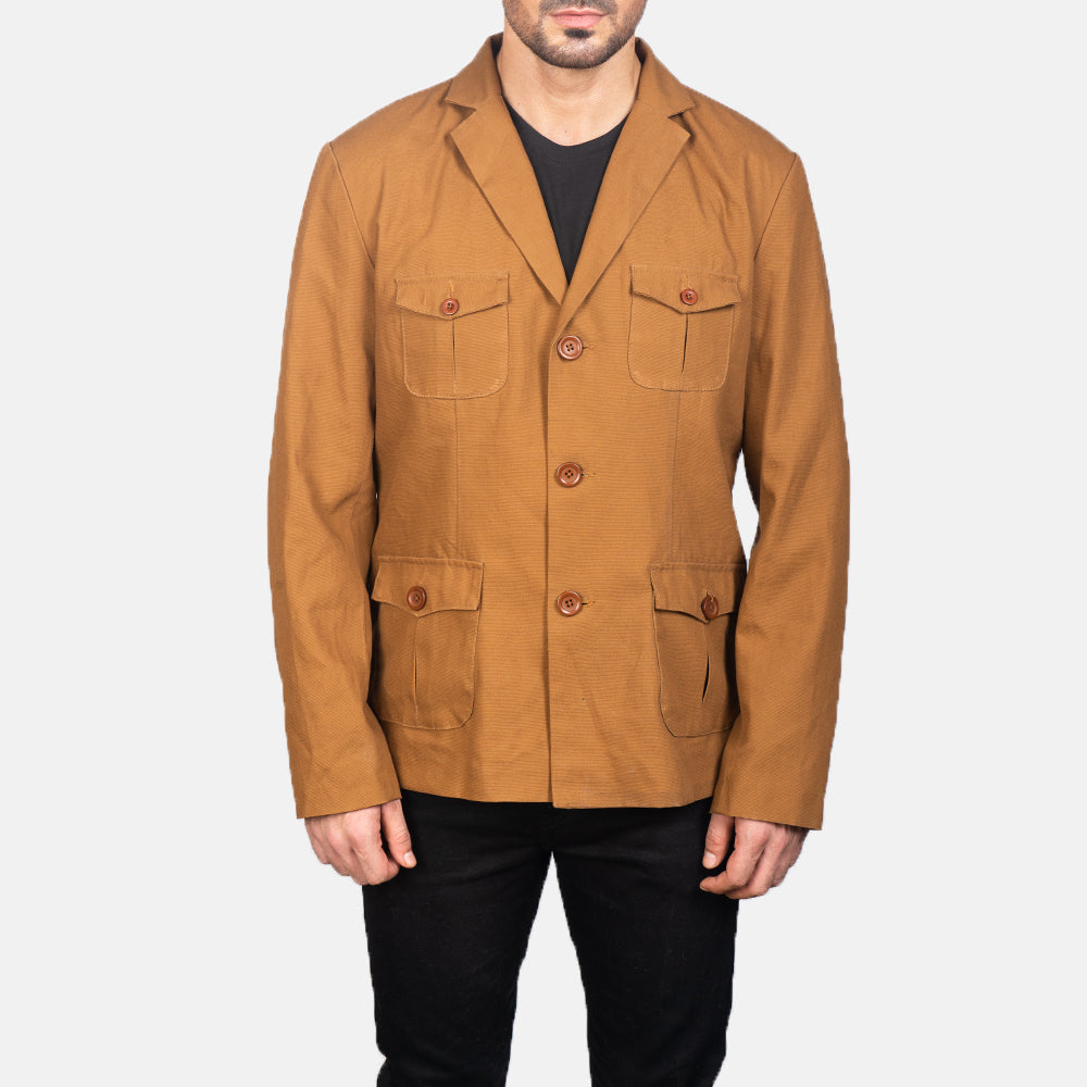 
Nærbillede of Notch & Button Hardware on Kajetan Khaki Safari Læderjakke til Mænd