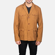 
Nærbillede of Notch & Button Hardware on Kajetan Khaki Safari Læderjakke til Mænd