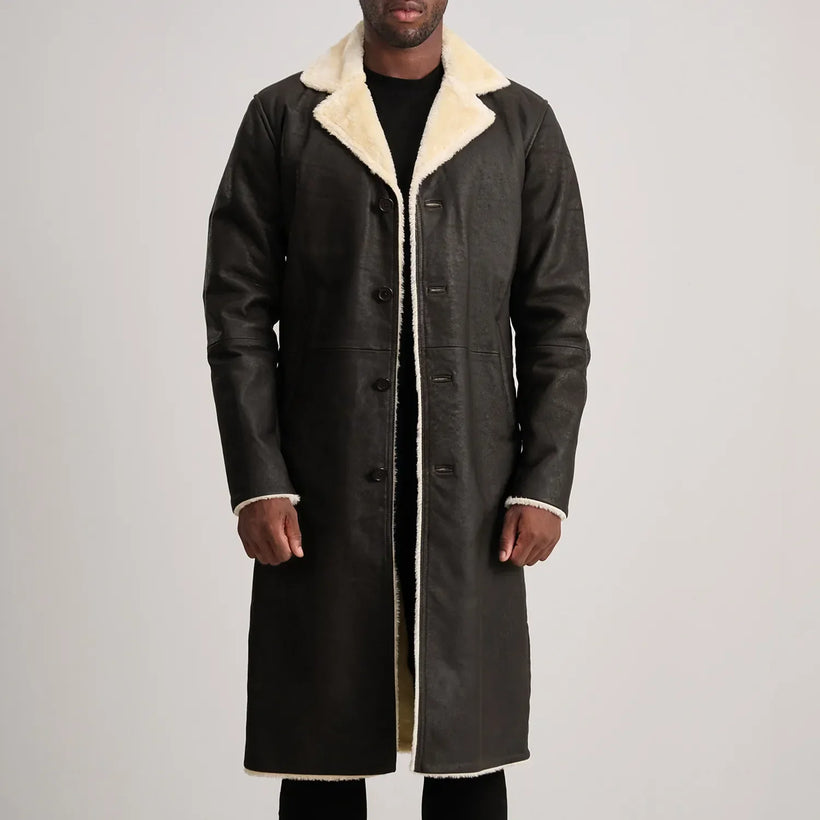 Kolby Brun Shearling Læderfrakke til Mænd