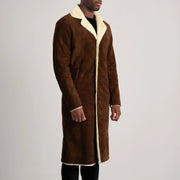 
Brown Goatskin Suede Aviator Jacket - Bagfra med tilpassede skuldre og ren kant