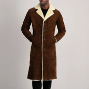 
Nærbillede of Notch & Button Hardware on Kolby Brown Suede Shearling Long Coat
