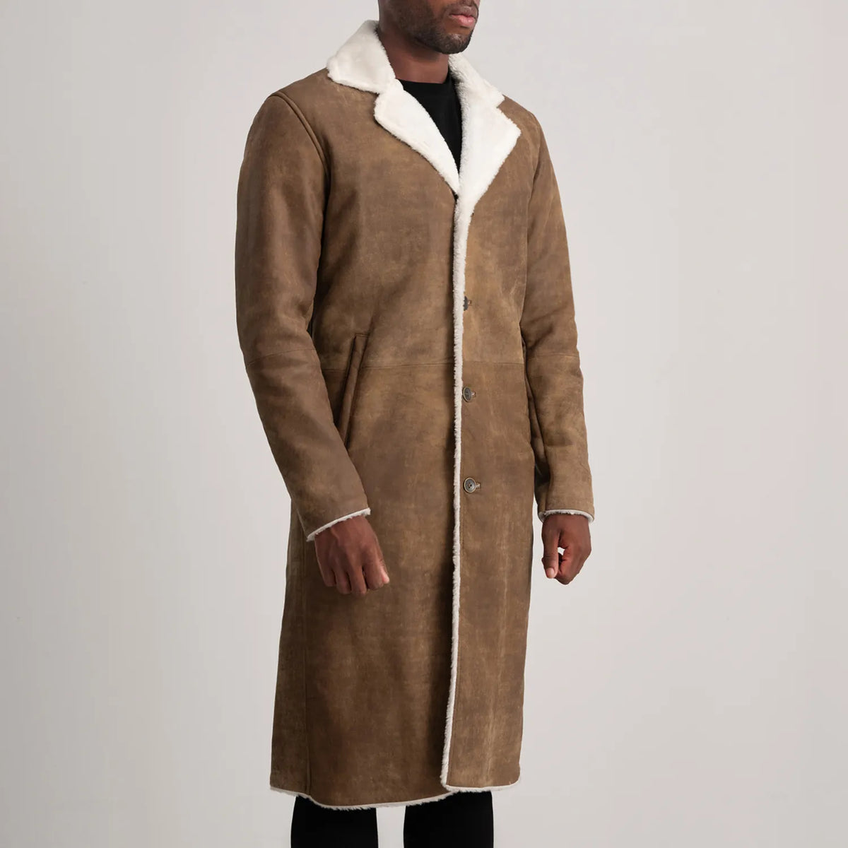 
Distressed Brown Sheepskin Snuffed Aviator Jacket - Bagfra med tilpassede skuldre og ren kant