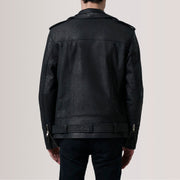 
Nærbillede of Notch & Zipper & Waist Straps Hardware on Kole Distressed Sort Leather Double Rider Læderjakke til Mænd