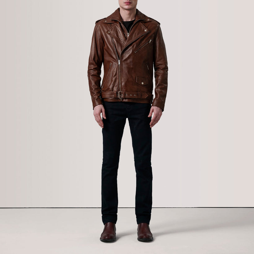 Kole Waxed Brun Leather Double Rider Læderjakke til Mænd