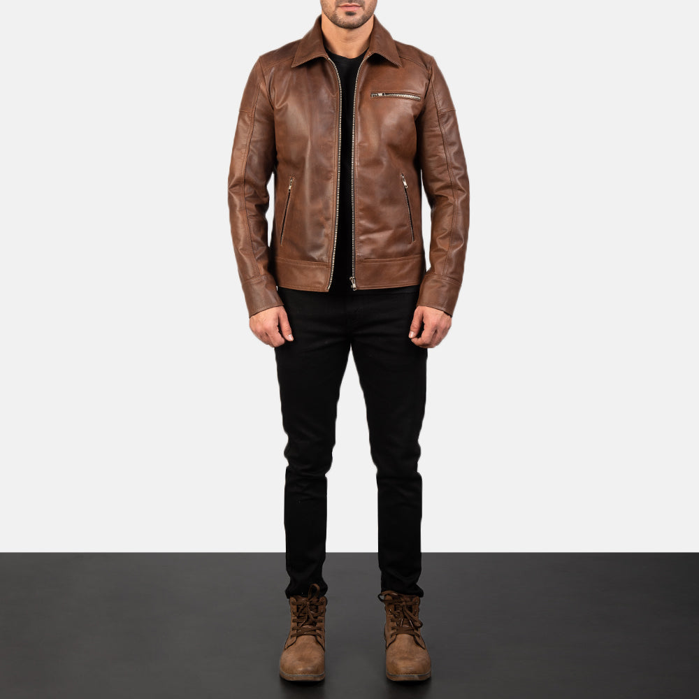 Lavendard Læder Bikerjakke til Mænd – alternate product view 4