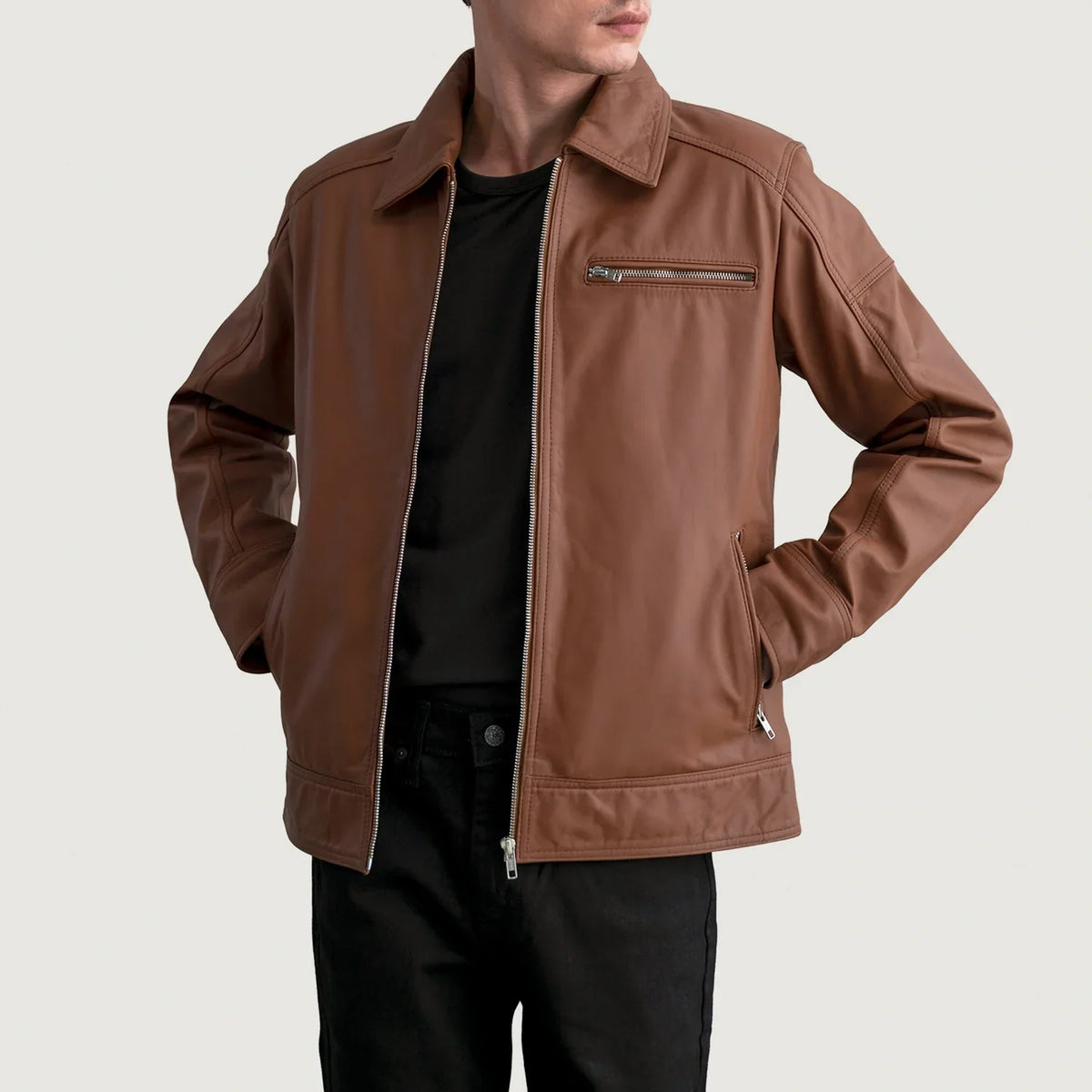 Lavendard Læder Bikerjakke til Mænd – alternate product view 1