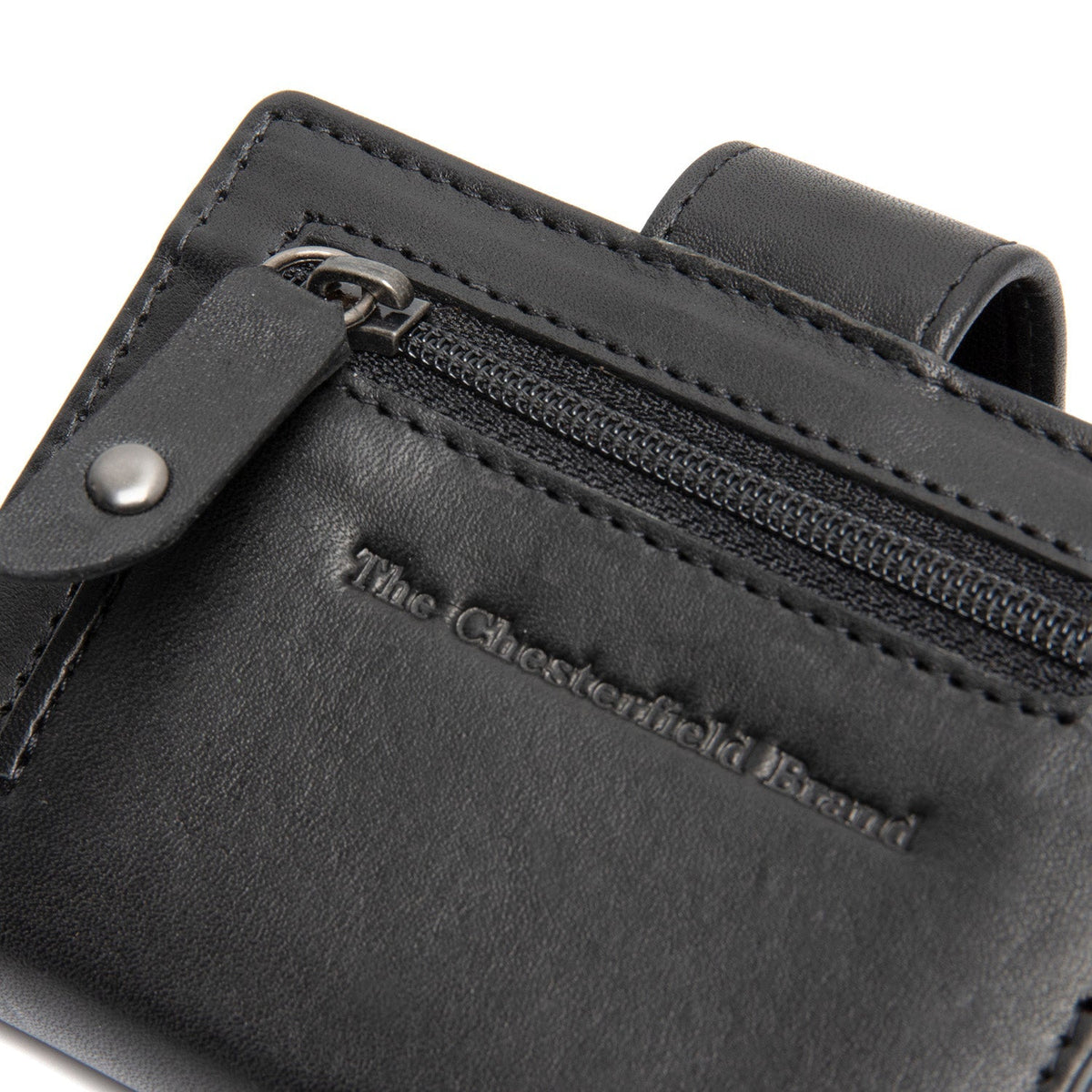 Solid Antique Brass Hardware &amp; Heavy-Duty Dual Zipper Detail on Barrea Full-Grain Leather Card Holder til Kvinder