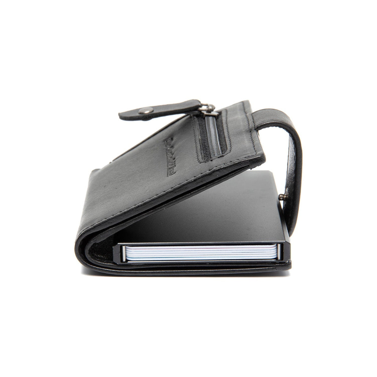 Barrea Full-Grain Leather Card Holder til Kvinder - Structured Side Profile Showing Gusset Depth &amp; Expansion Capacity