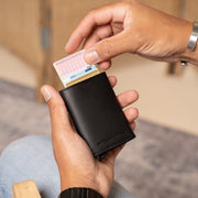 Classic 100% Full-Grain Leather Card Holder - Rear Perspective Showing Reinforced Leather Straps &amp; Stitching