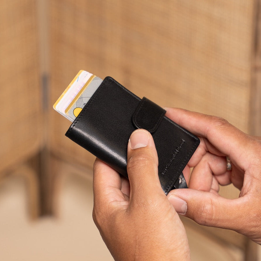 Classic 100% Full-Grain Leather Card Holder - Bagfra med forstærkede læderremme og syninger