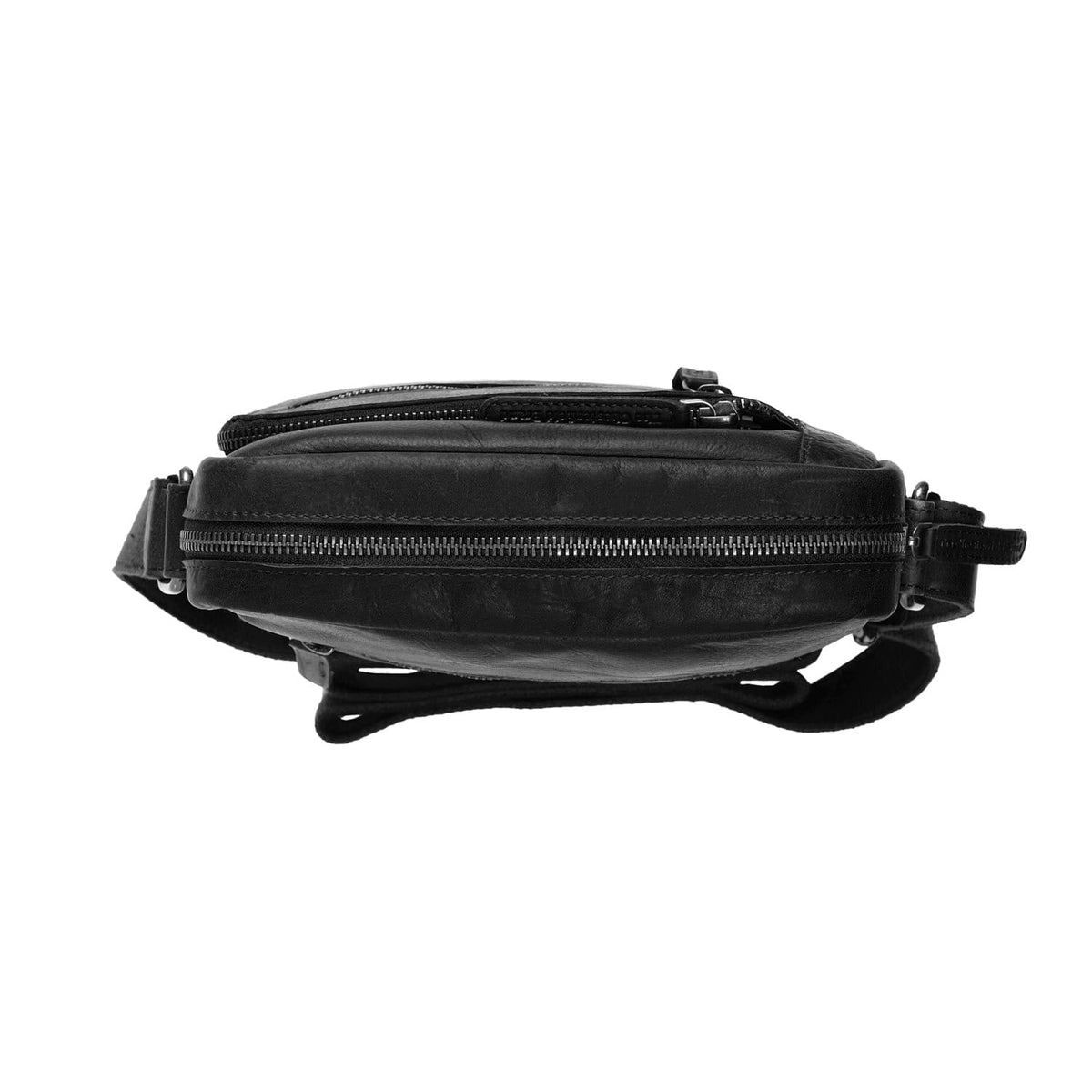 Dessau Full-Grain Leather Crossbody Bag til Mænd - Structured Side Profile Showing Gusset Depth &amp; Expansion Capacity