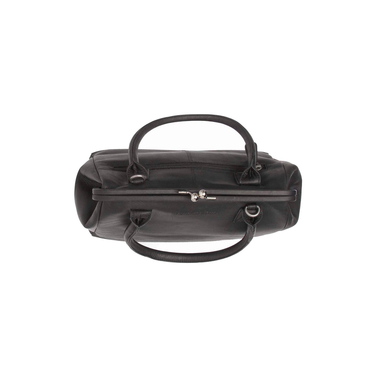 Close-Up Detail of Classic Collar &amp; Heavy-Duty Zipper Hardware on Dorin Full-Grain Leather Handbag til Kvinder
