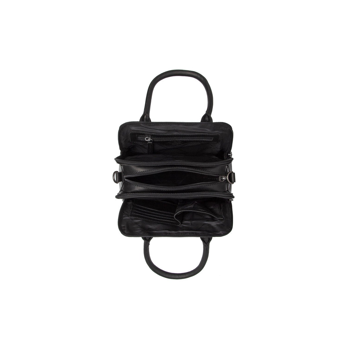 Close-Up Detail of Classic Collar &amp; Heavy-Duty Zipper Hardware on Ezra Full-Grain Leather Handbag til Kvinder
