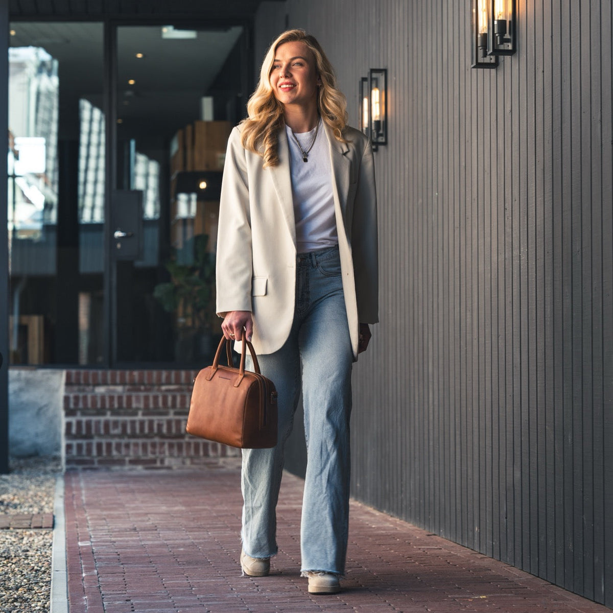 Langton Full-Grain Leather Handbag til Kvinder – alternate product view 3