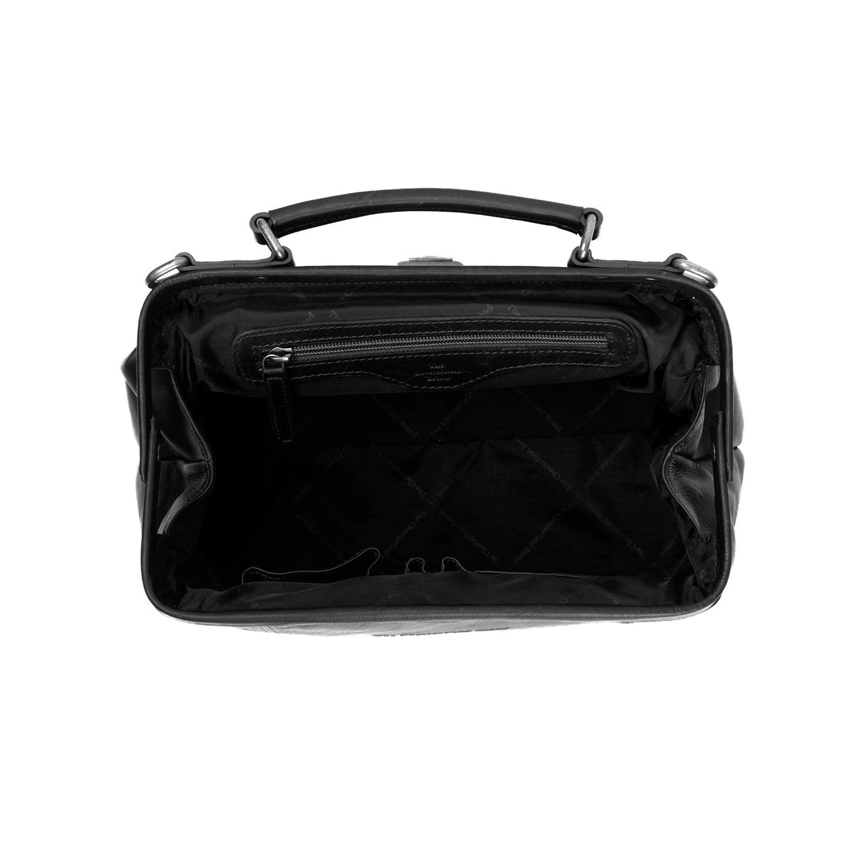 Close-Up Detail of Classic Collar &amp; Heavy-Duty Zipper Hardware on Shaun Full-Grain Leather Handbag til Kvinder