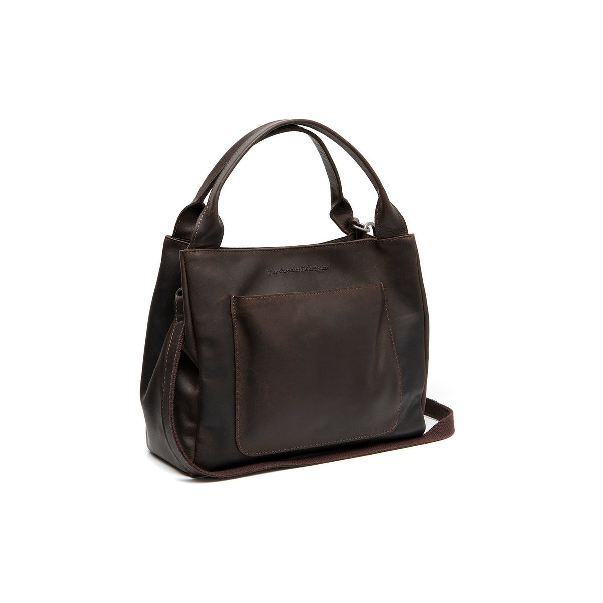 Styled Fit Perspective of Tenara Full-Grain Leather Handbag til Kvinder on Model - Natural Daylight Drape