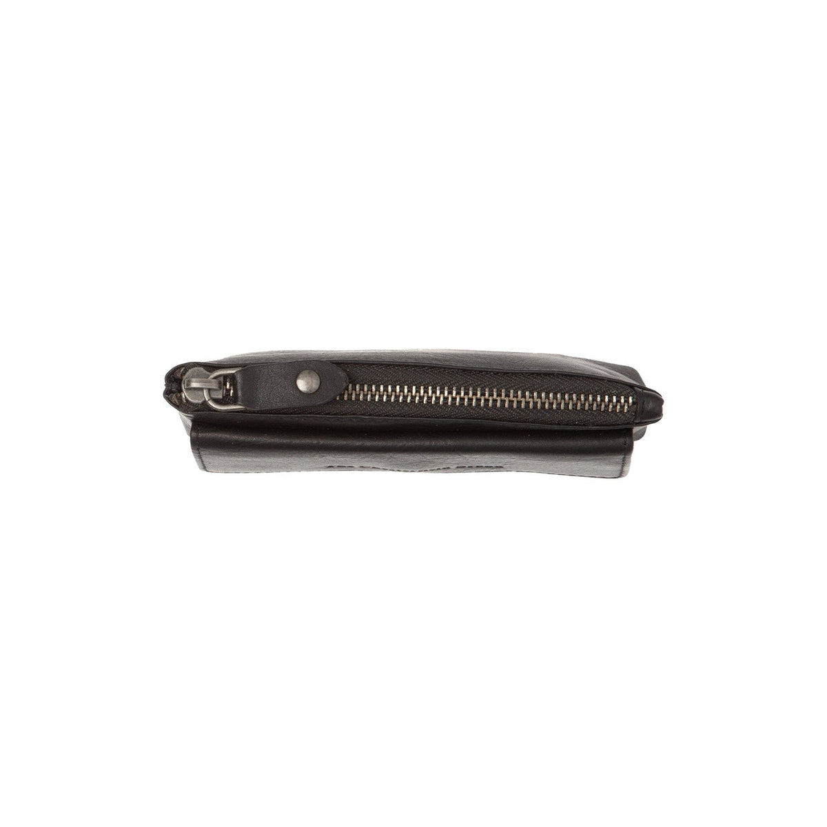 Close-Up Detail of Classic Collar &amp; Heavy-Duty Zipper Hardware on Violette Full-Grain Leather Key Case til Kvinder
