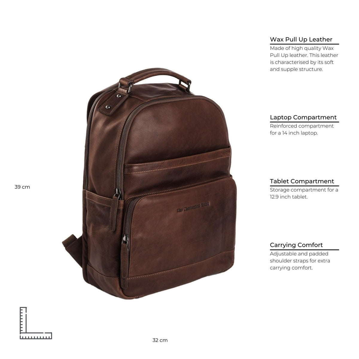 
Brown Leather Laptop Backpack Austin, detail view 6