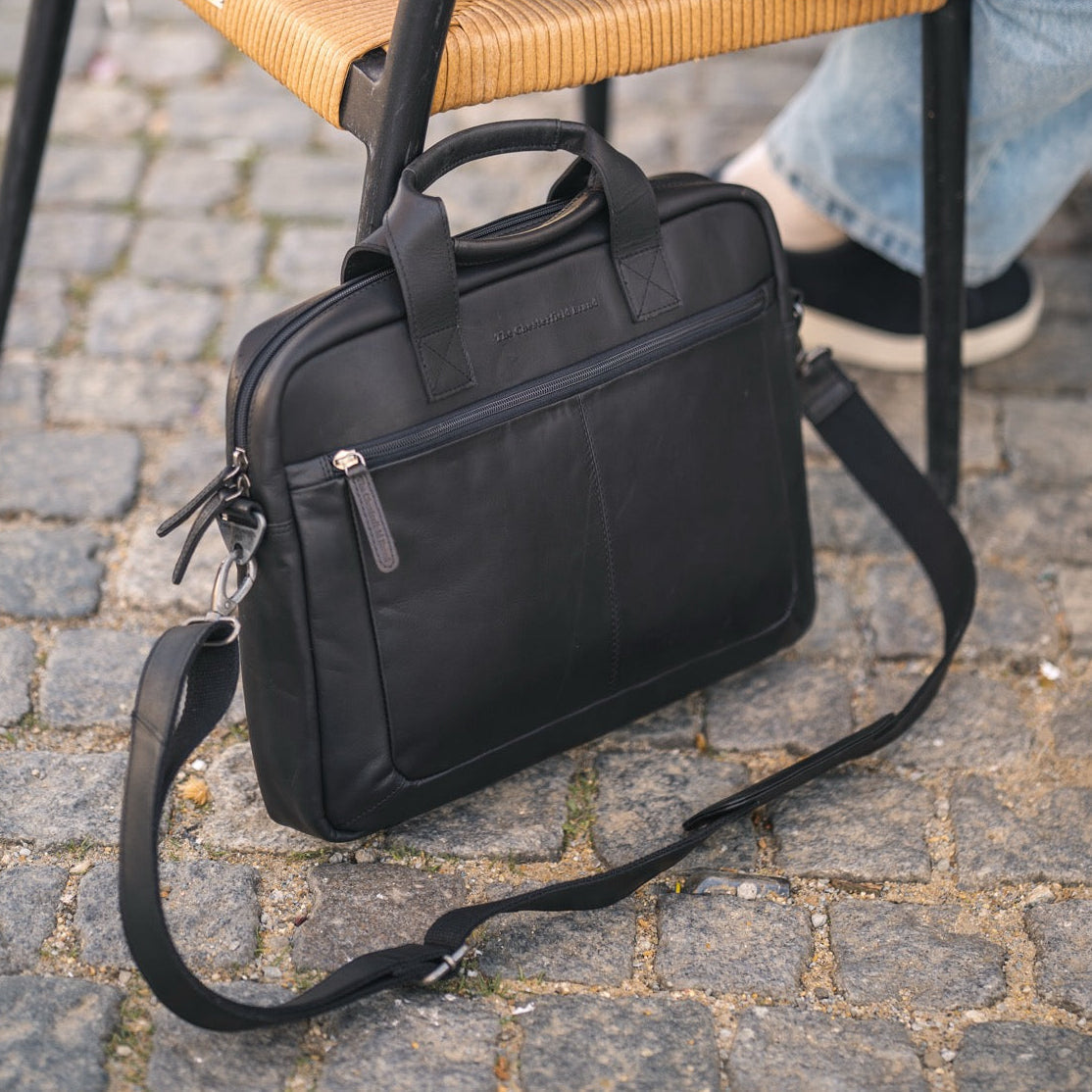 
Classic 100% Full-Grain leather Briefcase - Bagfra med forstærkede læderremme og syninger