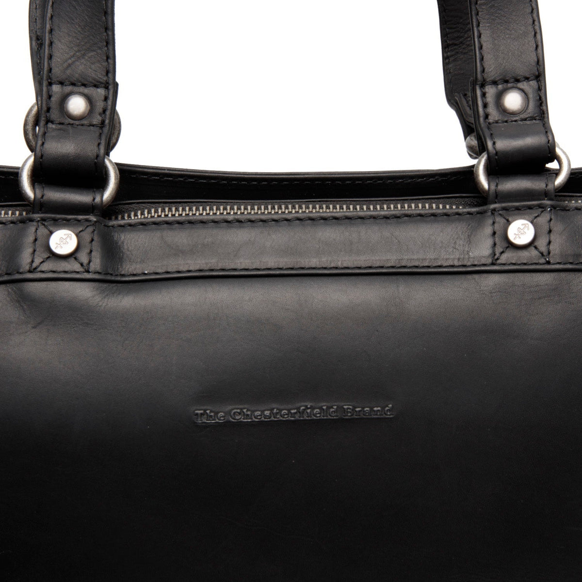 Solid Antique Brass Hardware &amp; Heavy-Duty Dual Zipper Detail on Manly Full-Grain Leather Laptop Bag til Kvinder
