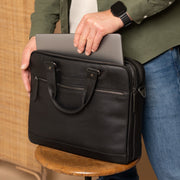 
Classic 100% Full-Grain leather Briefcase - Bagfra med forstærkede læderremme og syninger