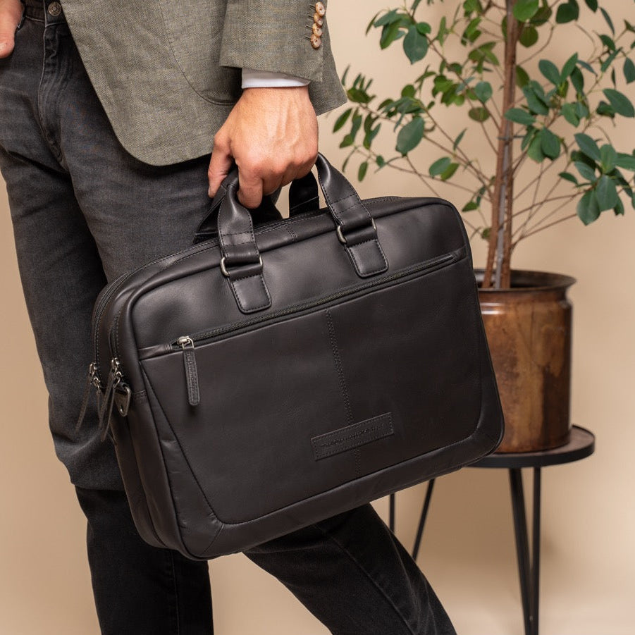 Classic 100% Full-Grain leather Briefcase - Bagfra med forstærkede læderremme og syninger