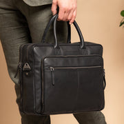 
Classic 100% Full-Grain leather Briefcase - Bagfra med forstærkede læderremme og syninger