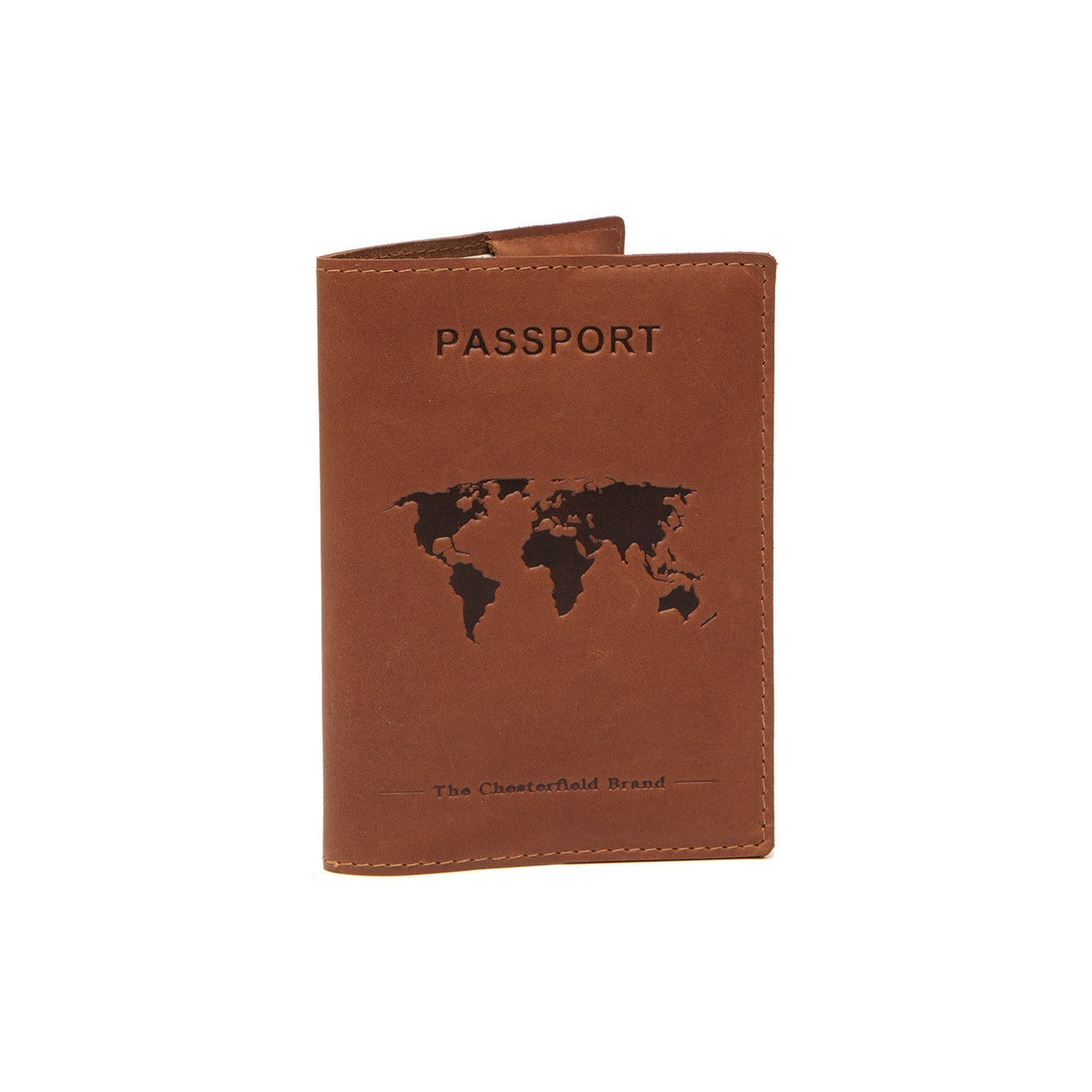 Cognac Leather Passport Case til Kvinder, front view