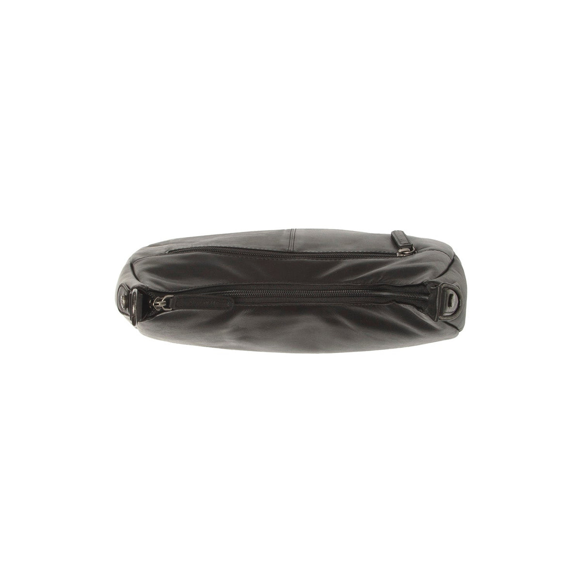 
Solid Antique Brass Hardware & Heavy-Duty Dual Zipper Detail on Alexandria Skuldertaske i læder