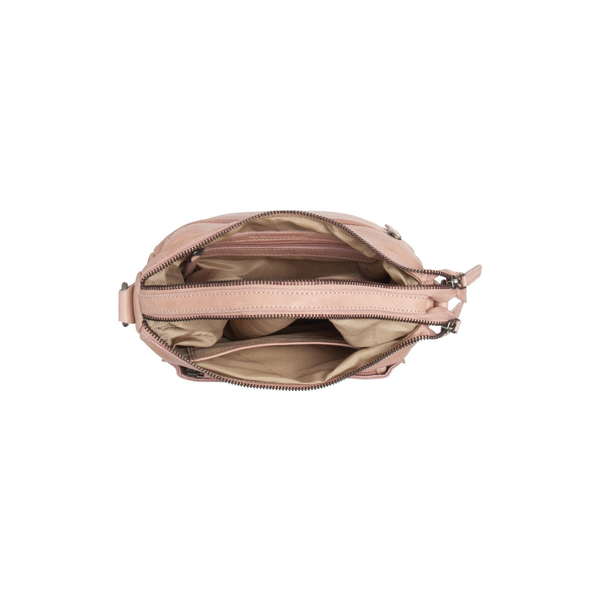 Solid Antique Brass Hardware & Heavy-Duty Dual Zipper Detail on Caroline Full-Grain Leather Shoulder Bag