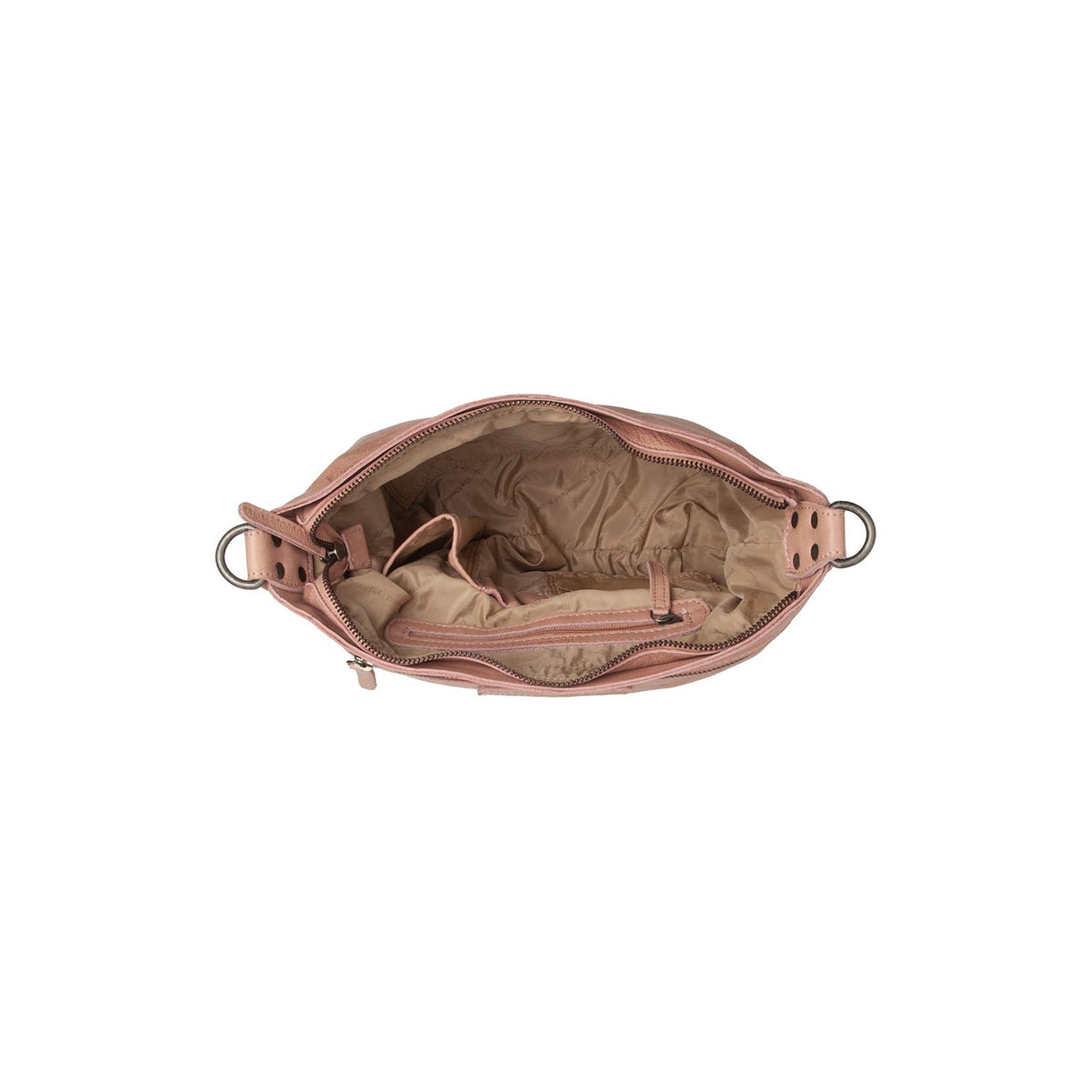 Solid Antique Brass Hardware & Heavy-Duty Dual Zipper Detail on Lucy Full-Grain Leather Shoulder Bag