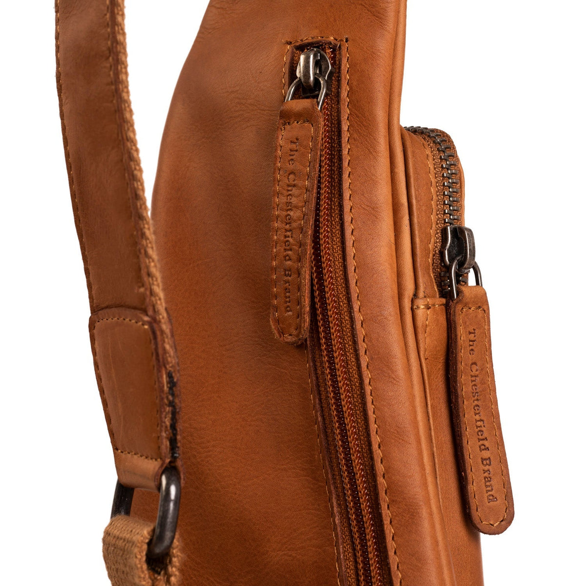 Cognac Leather Sling Bag Logan til Kvinder, detail view 3