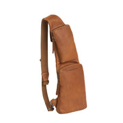 Cognac Leather Sling Bag Logan til Kvinder, front view