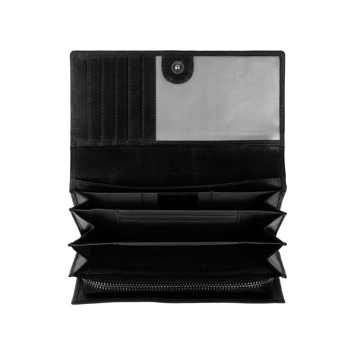 Hampton Full-Grain Leather Wallet til Kvinder - Structured Side Profile Showing Gusset Depth &amp; Expansion Capacity