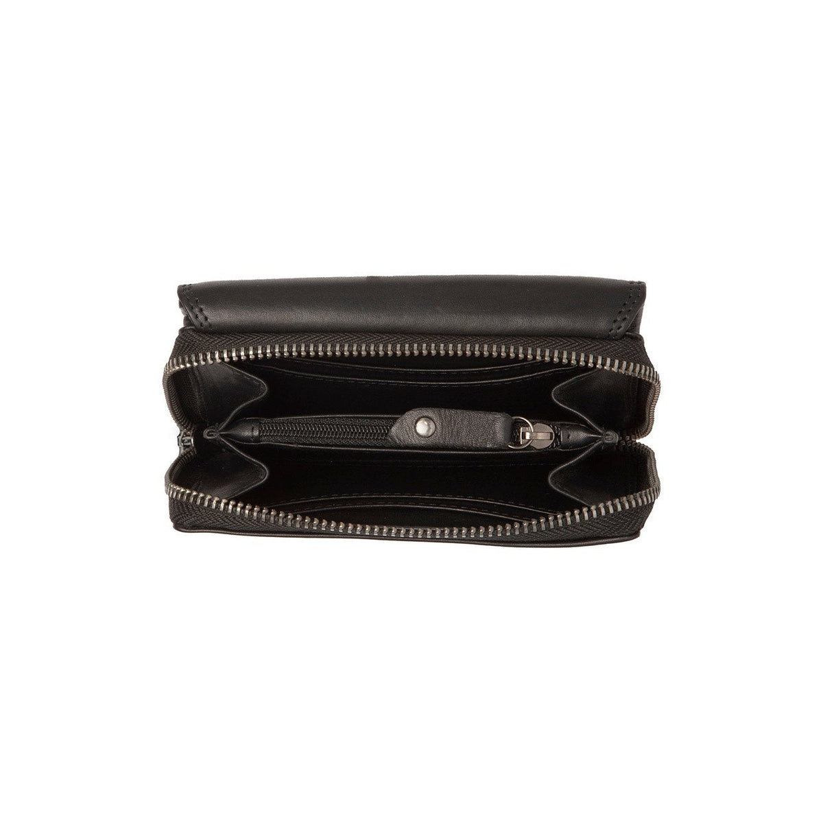 Solid Antique Brass Hardware &amp; Heavy-Duty Dual Zipper Detail on Salviano Full-Grain Leather Wallet til Kvinder
