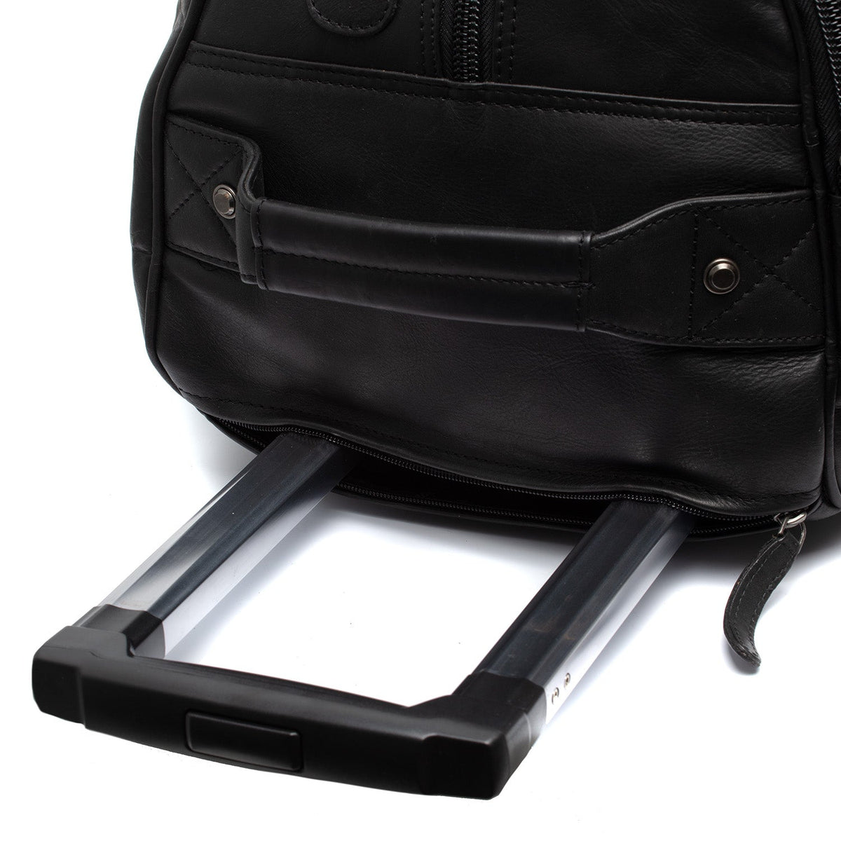 Solid Antique Brass Hardware &amp; Heavy-Duty Dual Zipper Detail on Leather Weekender Trolley Jayven til Kvinder