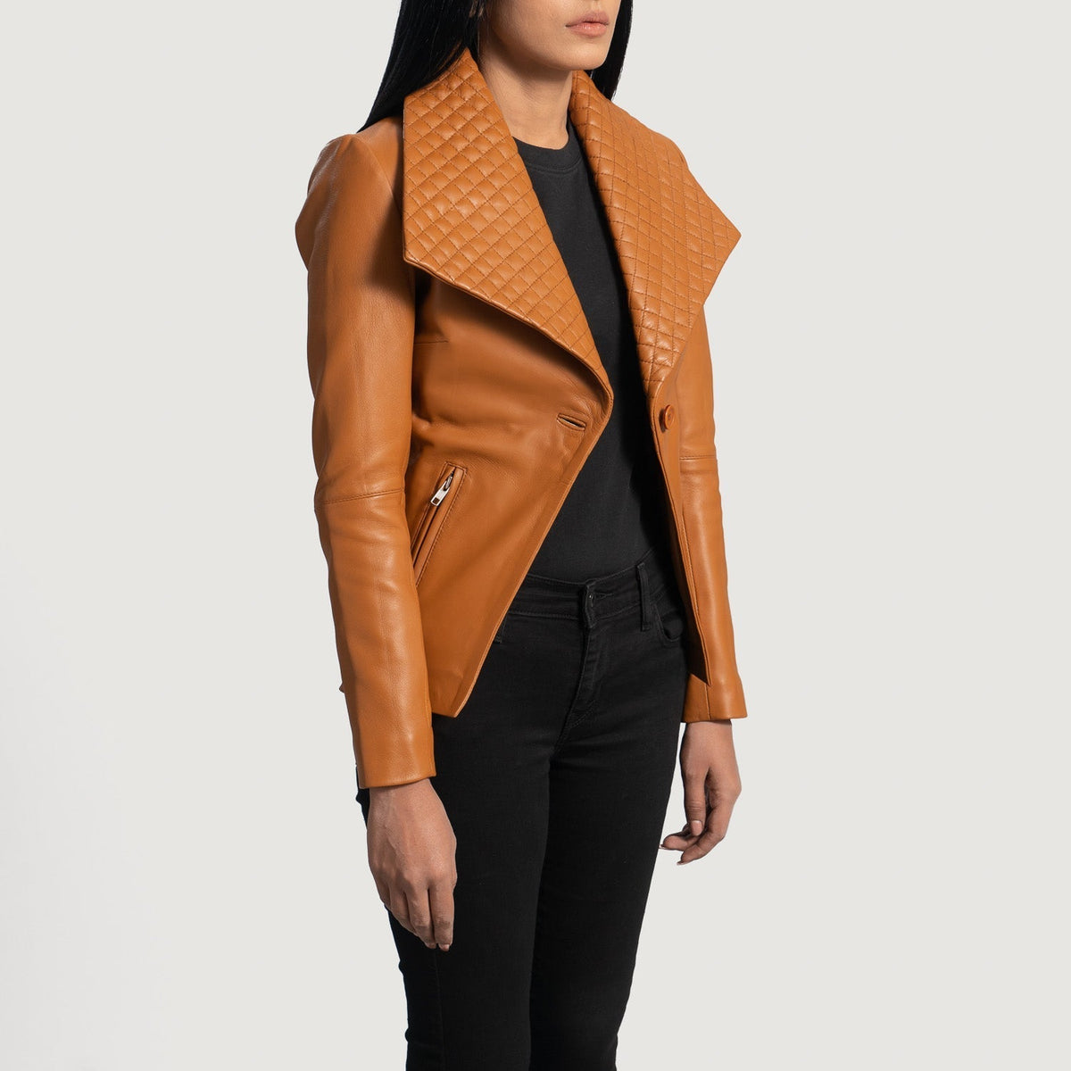 
Tan Brown Sheepskin leather Blazer - Bagfra med tilpassede skuldre og ren kant