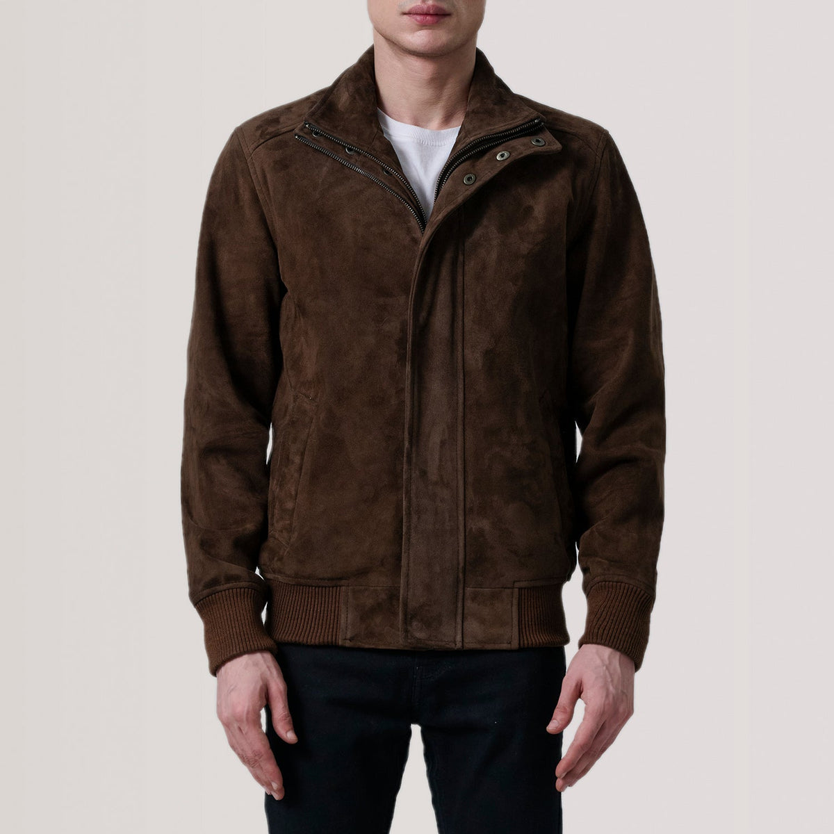 Lester Brun Suede Læder Bomberjakke til Mænd – alternate product view 3