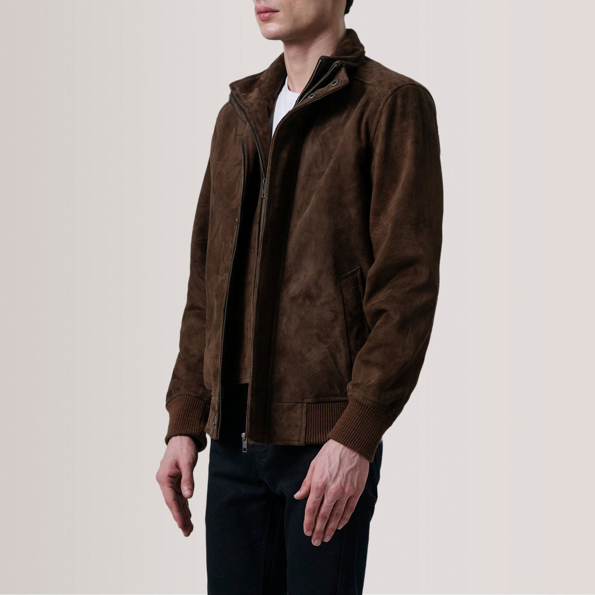 Lester Brun Suede Læder Bomberjakke til Mænd – alternate product view 4
