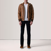 Lester Brun Suede Læder Bomberjakke til Mænd – alternate product view 2