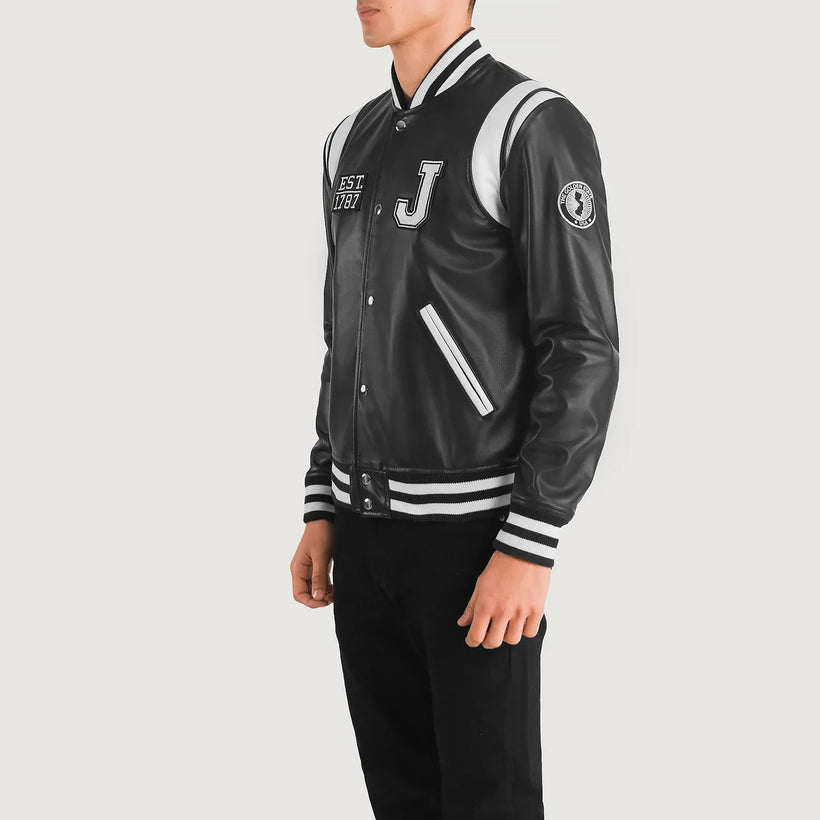 Liberte New Jersey Sort Leather Varsity Læderjakke til Mænd