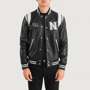 
Liberte New York Sort Leather Varsity Læderjakke til Mænd in Black & White Sheepskin Leather - Forfra med skræddersyet silhuet | Køb online